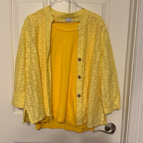 Rebecca Malone Lace Cut Out Cardigan with Matching Yellow Tank Both Sz XL - Picture 1 of 6